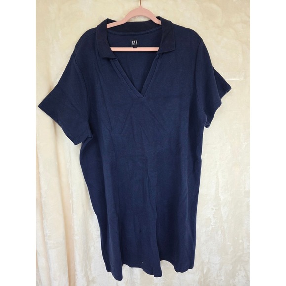 GAP Dresses & Skirts - Gap Navy Blue Cotton Pique V-Neck Polo Midi Dress Short Sleeve XXL